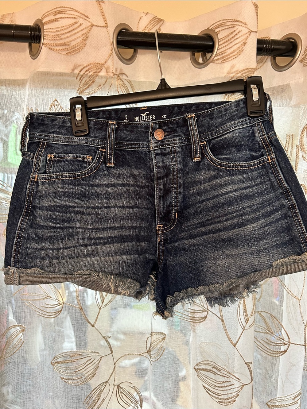Hollister Dark Indigo Frayed Hem Denim Shorts